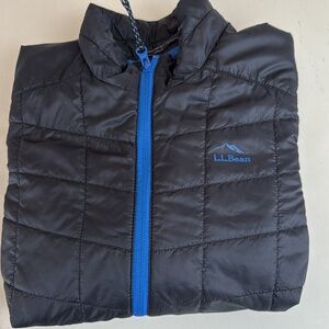 L.L. Bean permaloft packaway boys 10-12 M Black Jacket with Blue Accents